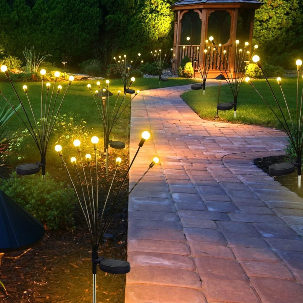 💡Solar Firefly Garden Lights 4/8 Pack – Waterproof Outdoor Stake Lights, 32/64 LED Flickering Firefly Glow Solar Pathway Lights for Yard, Patio & Landscape Decor