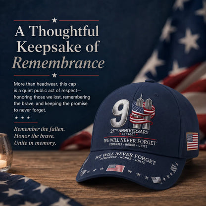 ⚡️9/11 25th Anniversary We Will Never Forget Embroidered Memorial Baseball Cap – Unisex Patriotic Memorial Hat🧢 100% Cotton