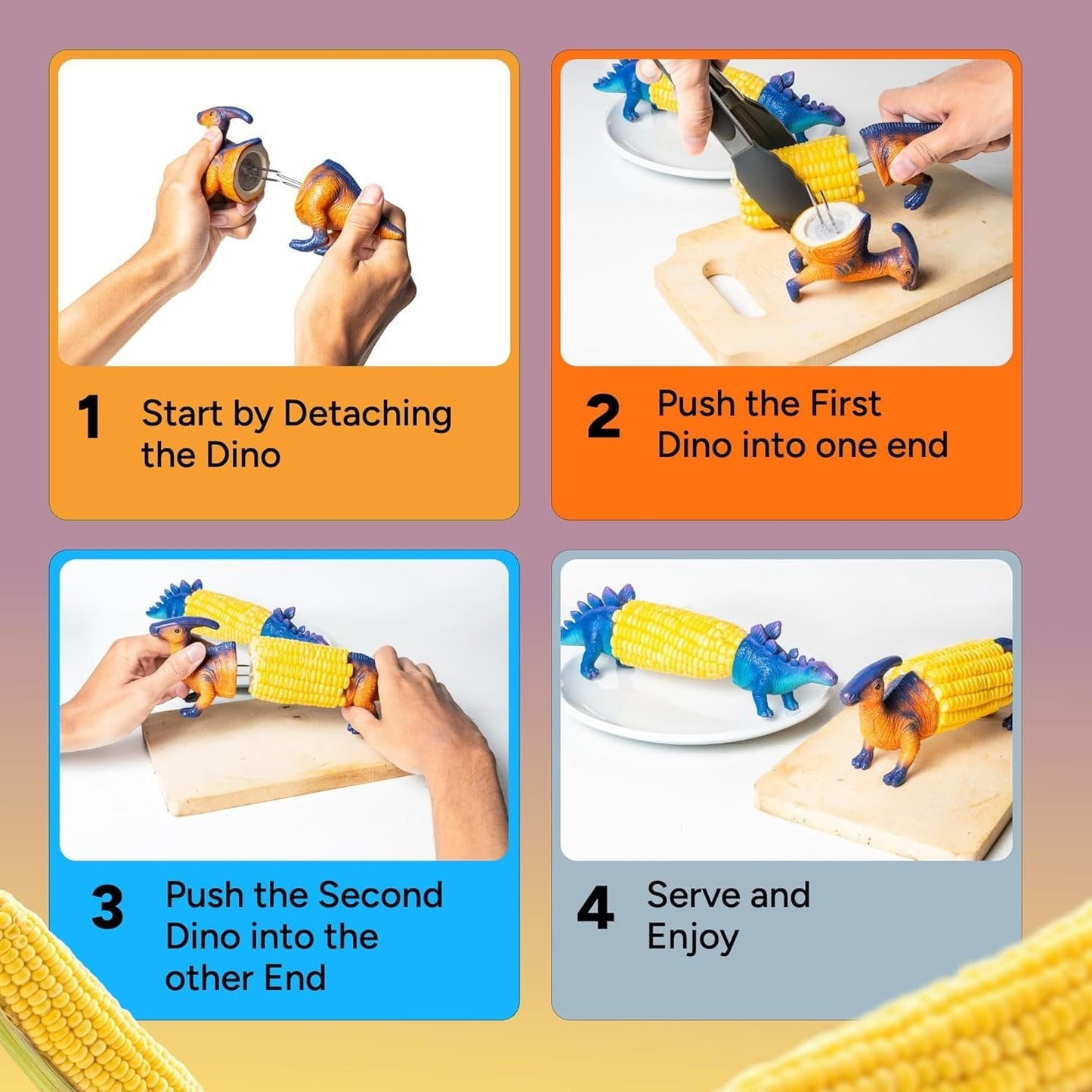 🔥Last Day Promotion🦖Dinosaur Corn Holders for Corn On The Cob🧒 - Funny Corn Cob Holder for Kids and Adults with Stainless Steel Prongs🌽