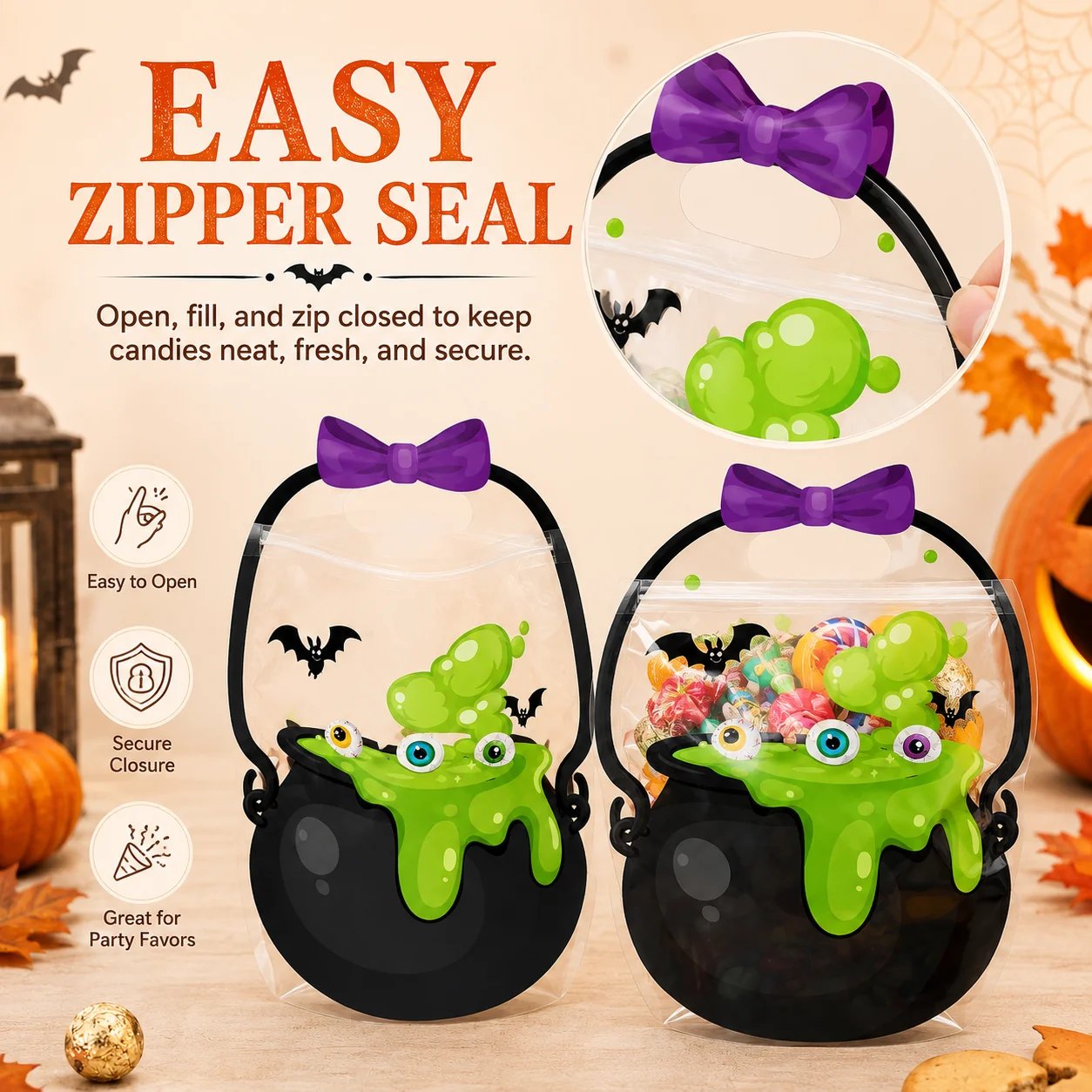 🎃Halloween Plastic Goodie Bags, Candy Gift Bags with Handle
