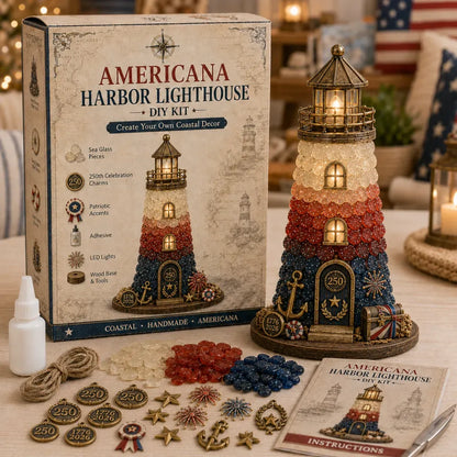 💥  💙 DIY Sea Glass Lighthouse Kit – Light-Up Coastal Craft & Handmade Home Decor
