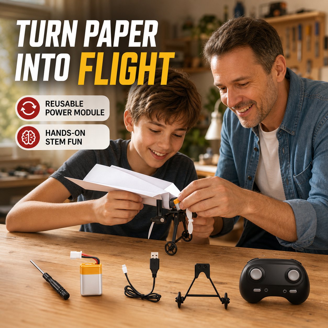 DIY RC Paper Airplane Power Kit with Gyro-Stabilized Remote Control