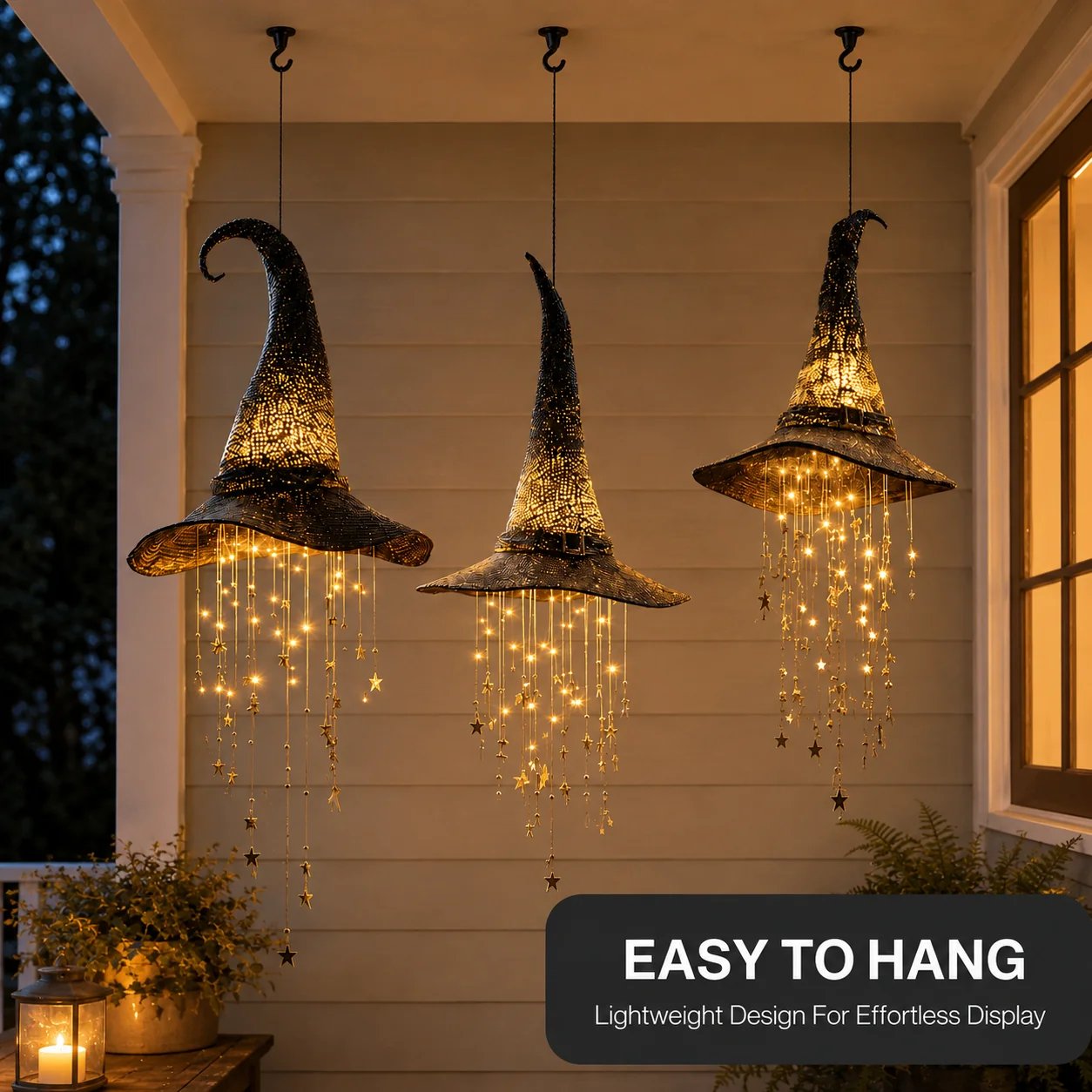 3-Piece Lighted Witch Hat Set with Cascading Stars