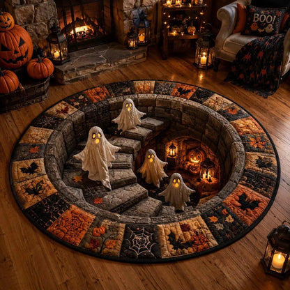 🔥🎁🔥 3D Haunted Staircase Round Rug – Spooky Halloween Optical Illusion 👻
