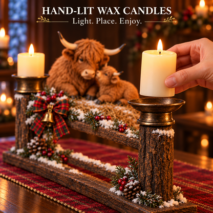 🎄 Highland Cow Mama & Baby Double Candle Holder – 🕯️ A Heartwarming Christmas Centerpiece