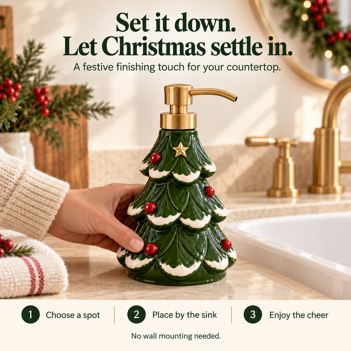 🎄 Christmas Cheer Ceramic Soap Dispenser – A Festive Touch for Your Sink ✨