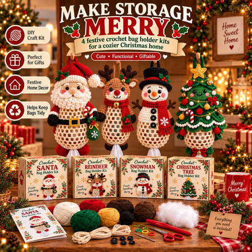 🎄 Christmas Crochet Bag Holder DIY Kit – Cute & Functional Handmade Holiday Storage Decor 🎁