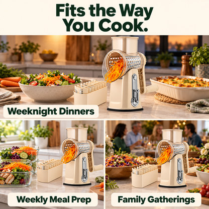 🥕 Hand-Crank Rotary Grater with Blade Storage – Fresh Prep, Less Fuss
