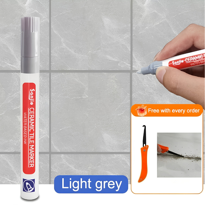 TileMarker 1+2 FREE - Anti-Mold Ceramic Tile Joint Pen Marker with Grout Hook Knife