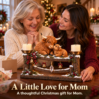 🎄 Highland Cow Mama & Baby Double Candle Holder – 🕯️ A Heartwarming Christmas Centerpiece