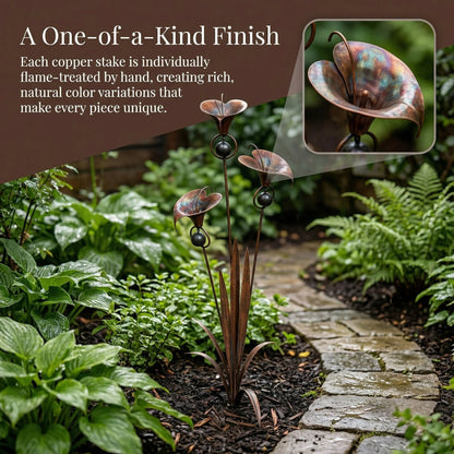 ⏰ 30% OFF – Limited Time Only✨🌼Flamed Copper Three Calla Lilies Garden Stake with Bells🔔