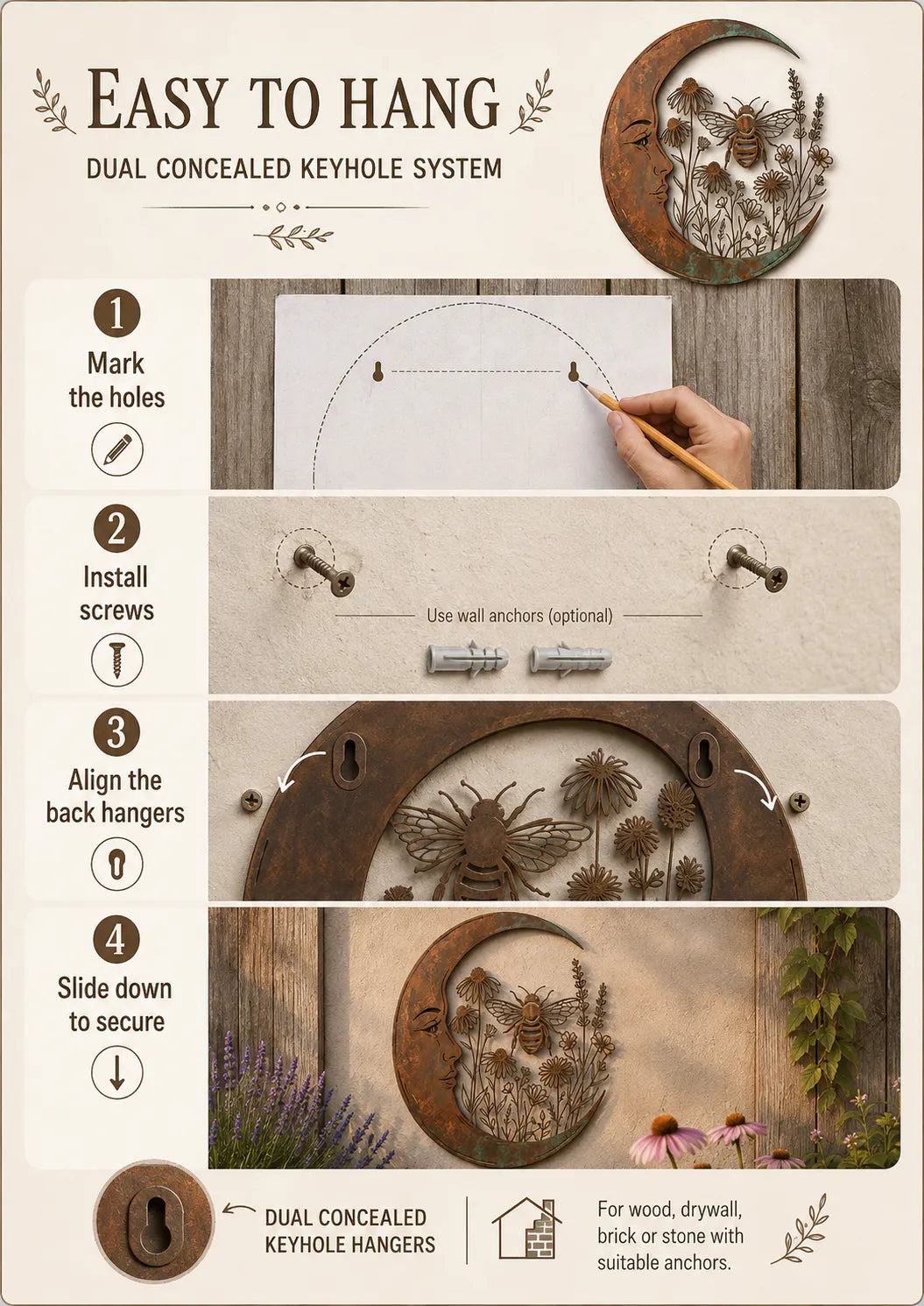 ⏰ LAST DAY  - Handcrafted Metal Crescent Moon Owl Wall Art 🌙🦉 A Timeless Garden Accent Inspired by Nature