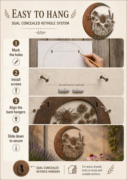 ⏰ LAST DAY  - Handcrafted Metal Crescent Moon Owl Wall Art 🌙🦉 A Timeless Garden Accent Inspired by Nature
