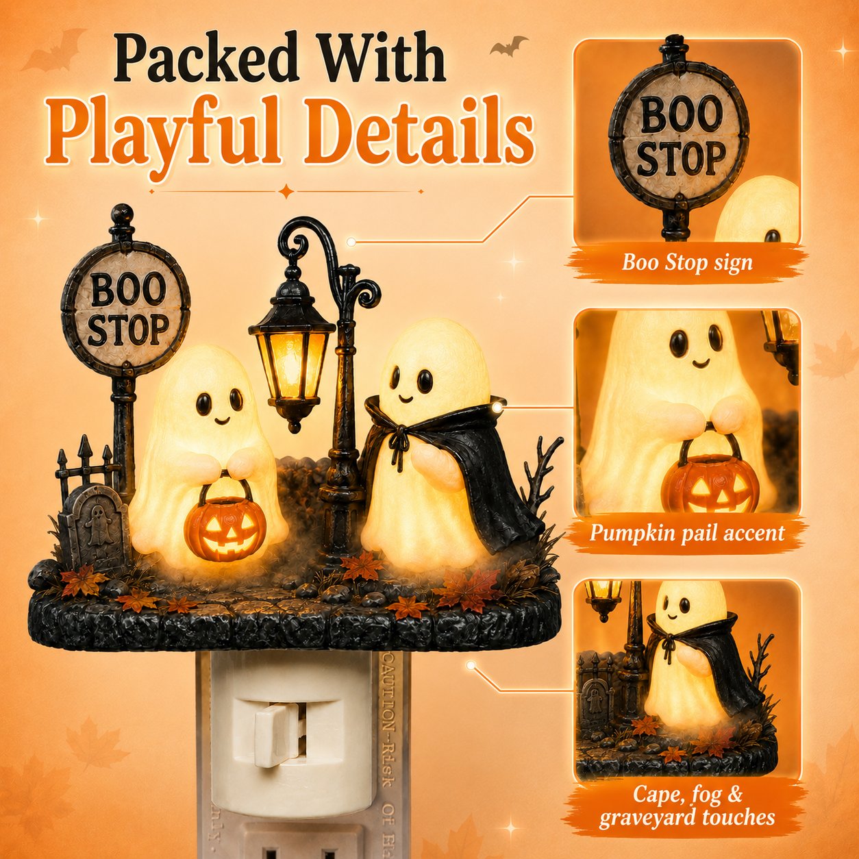 🎉👻🎃 Boo Stop Ghosts Plug-In Halloween Night Light
