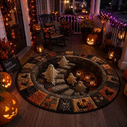 🔥🎁🔥 3D Haunted Staircase Round Rug – Spooky Halloween Optical Illusion 👻