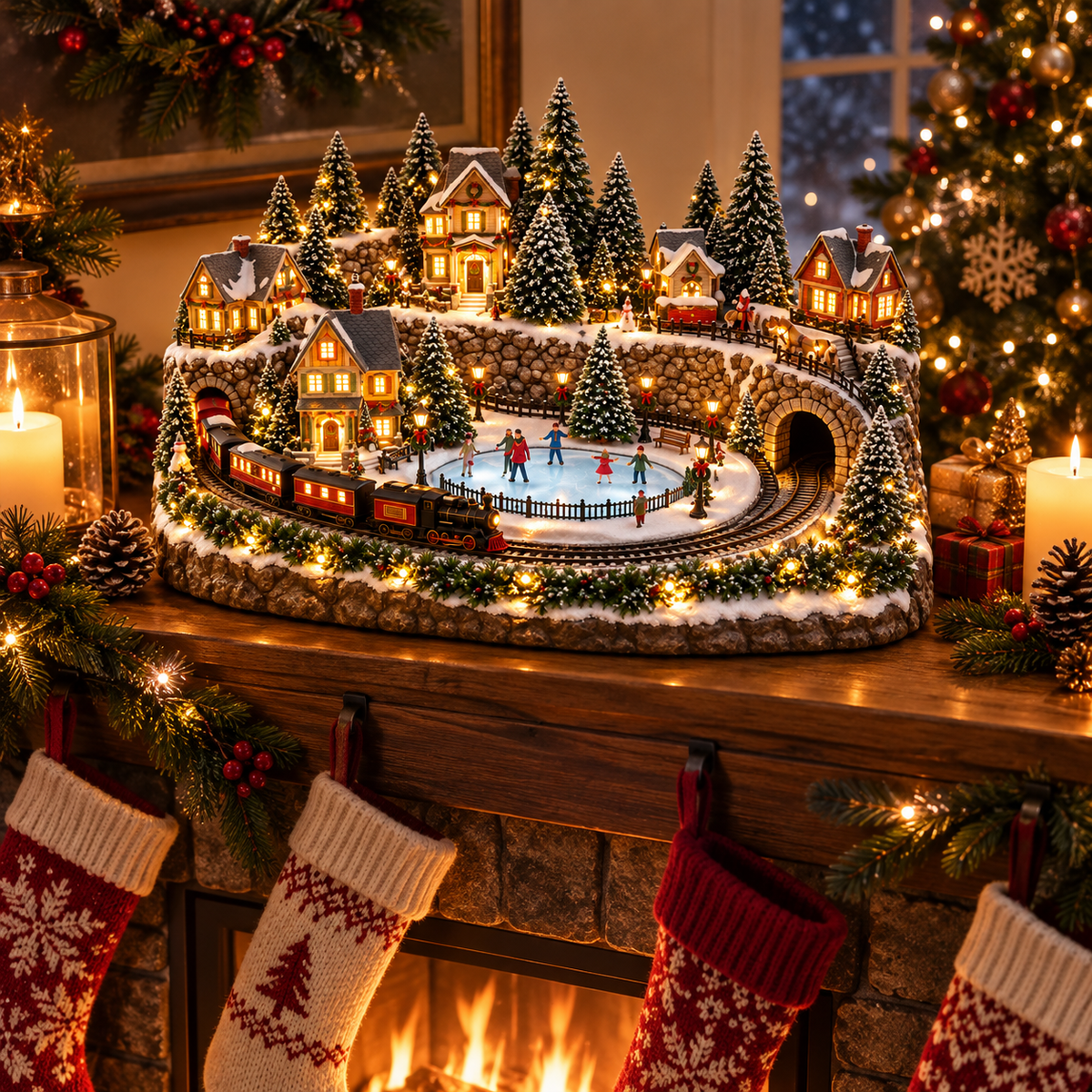 🔥Last day to save 49% –🎄 Animated Holiday Train & Ice Rink Scene
