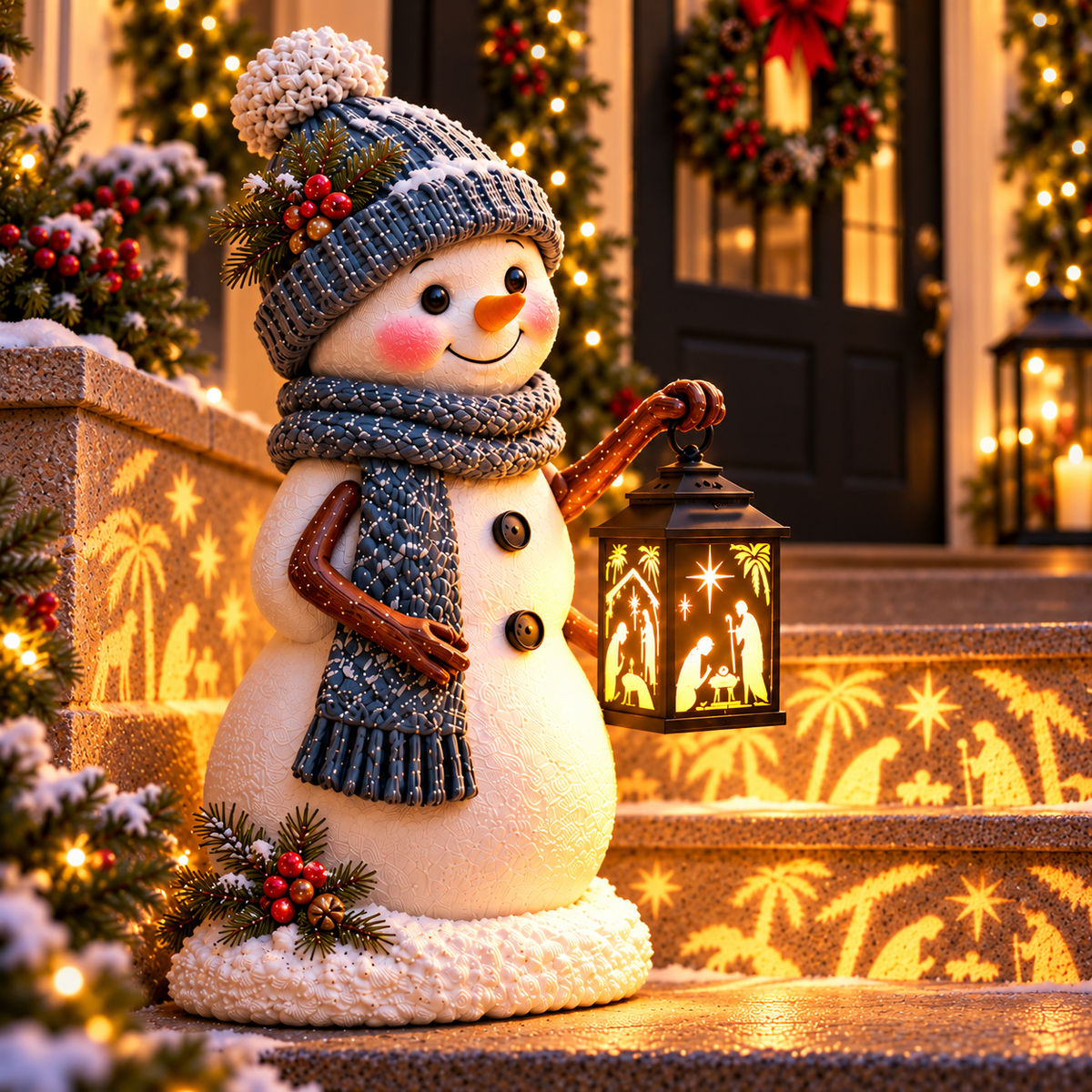 ⛄ Last Day 49% Snowman Nativity Glow™ –  Christmas Step Light with Holy Family Projection