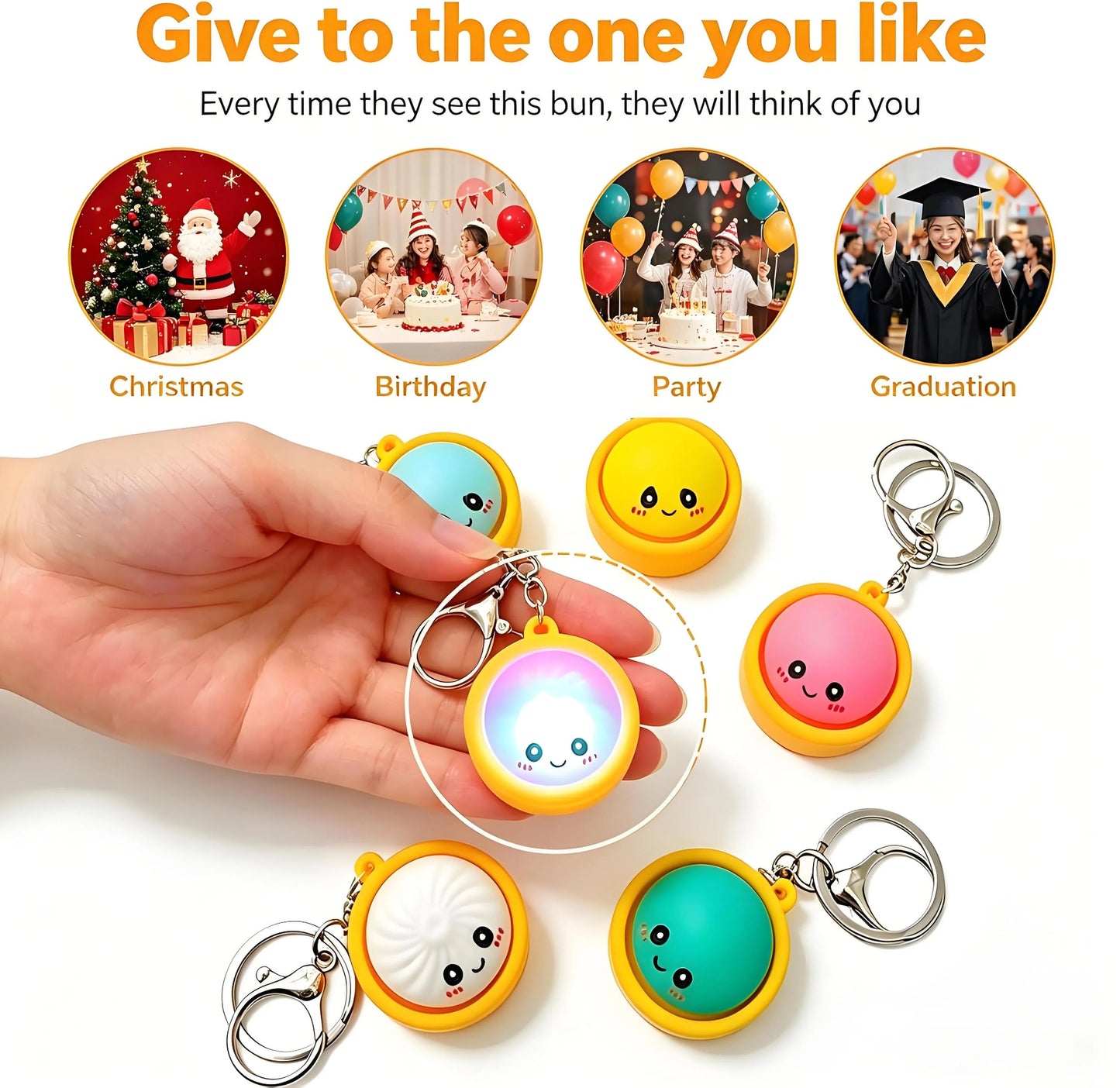 🔥 49% OFF🔥  Cute Dumpling Pressable Fidget Keychain - touch sensing light