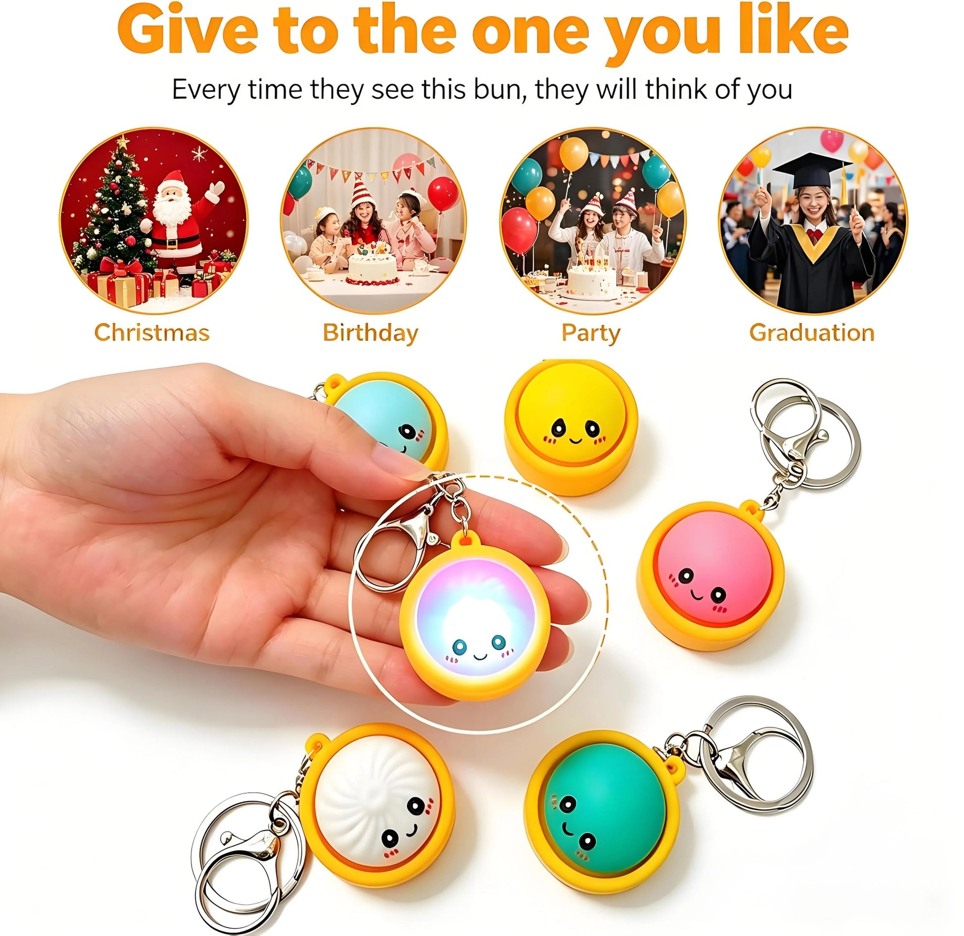 🔥 49% OFF🔥  Cute Dumpling Pressable Fidget Keychain - touch sensing light