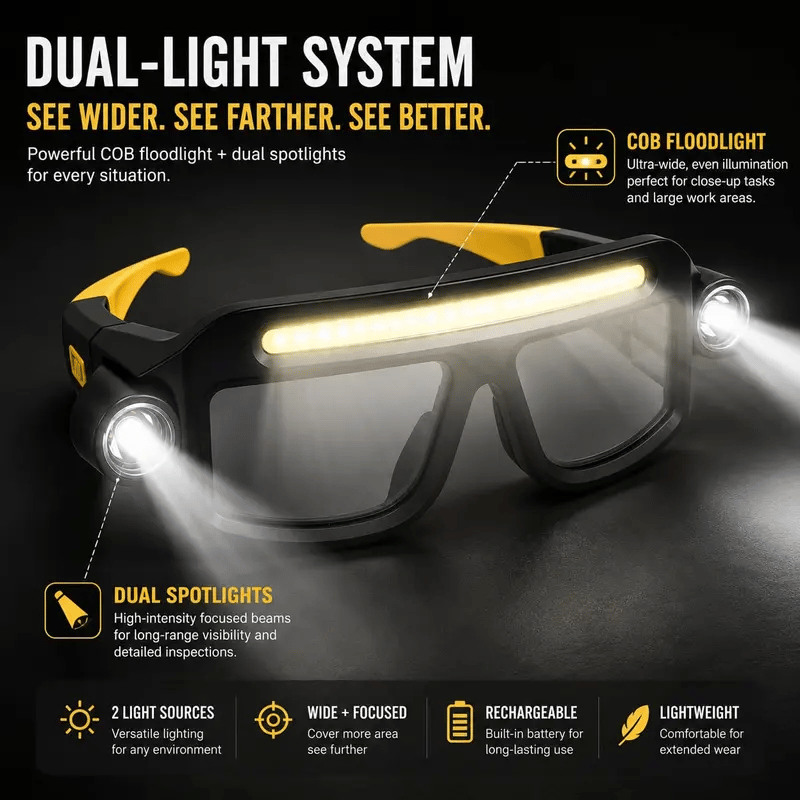 ⚡ Hands-Free LED Headlamp Glasses — 5 Lighting Modes for Work, Repairs & Outdoor Use