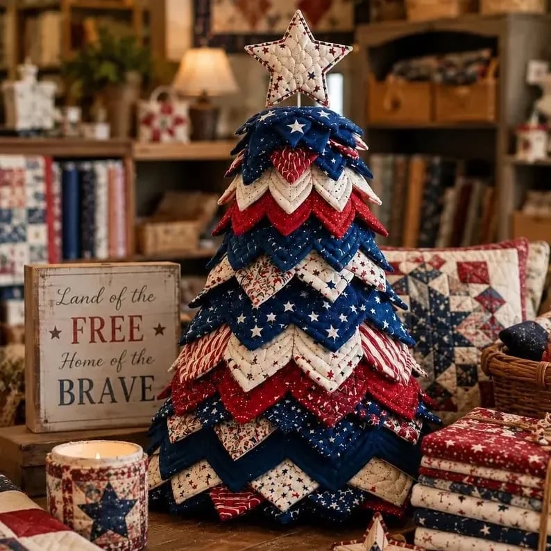 🔥 🎄Americana Christmas Tree Quilt Kit – Easy Layered Fabric Holiday Décor for Quilting Lovers