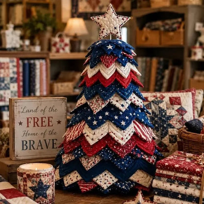 🔥 🎄Americana Christmas Tree Quilt Kit – Easy Layered Fabric Holiday Décor for Quilting Lovers