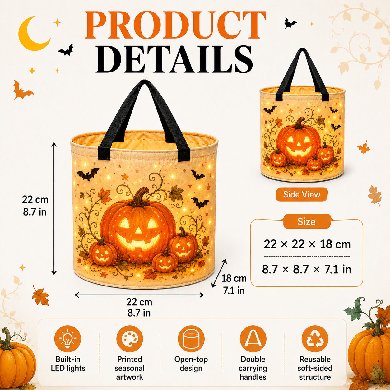 🎃Glow & Go™ LED Halloween Trick-or-Treat Candy Bag🍬
