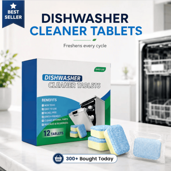 Dishwasher Cleaner Tablets 12-Pack – Descaling & Deodorizing Pods for Limescale, Calcium Buildup & Odor Control