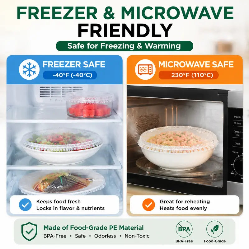 🛡️100 PCS Disposable Stretch Food Covers for Bowls & Plates