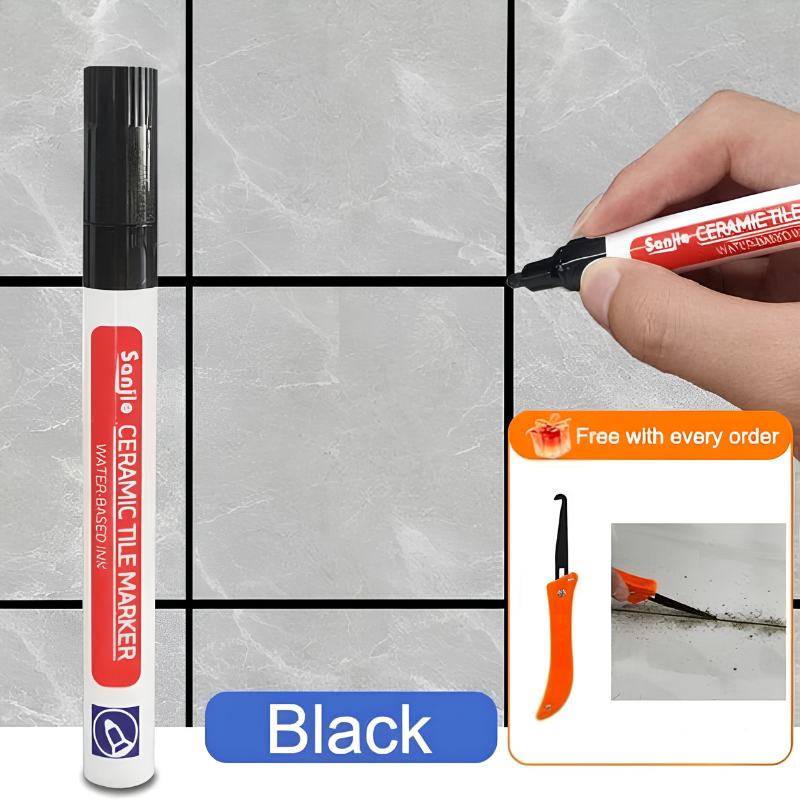 TileMarker 1+2 FREE - Anti-Mold Ceramic Tile Joint Pen Marker with Grout Hook Knife