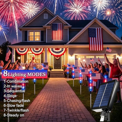 🔥🔥🔥8 Pack Solar American Flag Lights Outdoor,American Flag Pathway Lights, Solar Flag Lights, Auto On/Off 8Modes IP65 Waterproof, 4th of July Decorations Outdoor for Yard Garden Memorial Day 250Th-JKL
