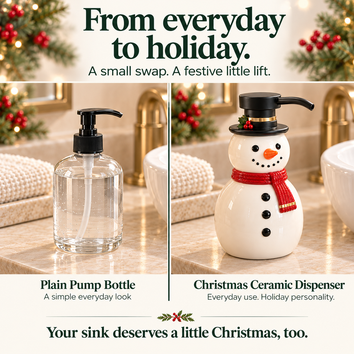 🎄 Christmas Cheer Ceramic Soap Dispenser – A Festive Touch for Your Sink ✨