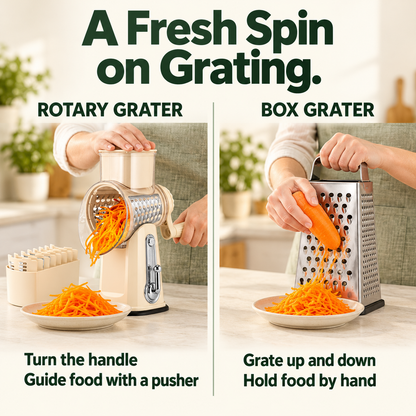 🥕 Hand-Crank Rotary Grater with Blade Storage – Fresh Prep, Less Fuss