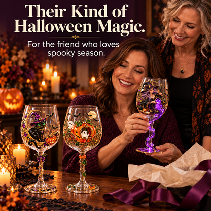 🎃 Enchanted Halloween Wine Glass – ✨ Stunning 3D Details for Spooky Sips & Magical Nights