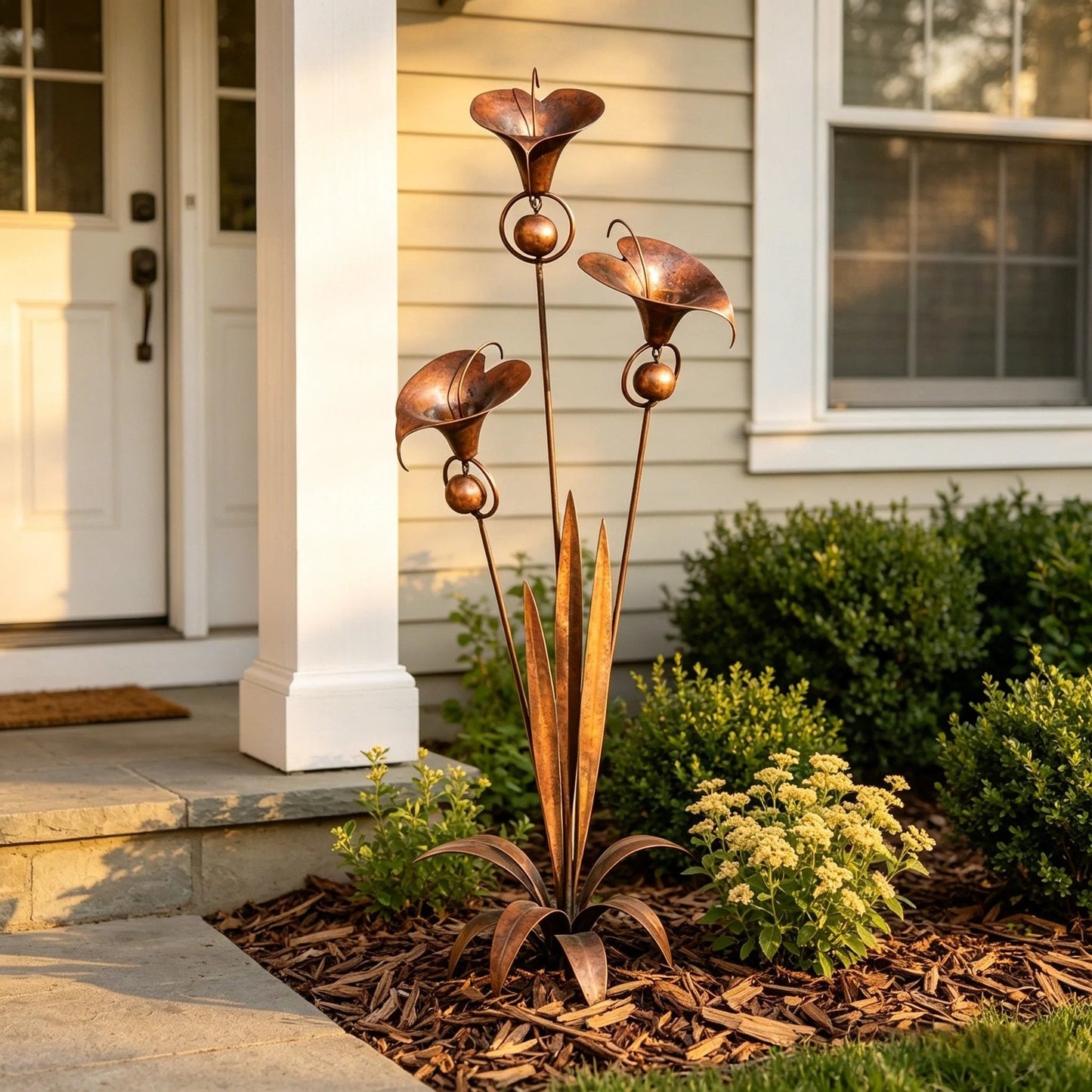 ⏰ 30% OFF – Limited Time Only✨🌼Flamed Copper Three Calla Lilies Garden Stake with Bells🔔