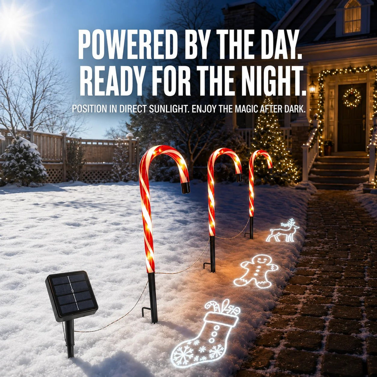 Solar Candy Cane Projector Pathway Lights – Light the Way to Christmas 🎄