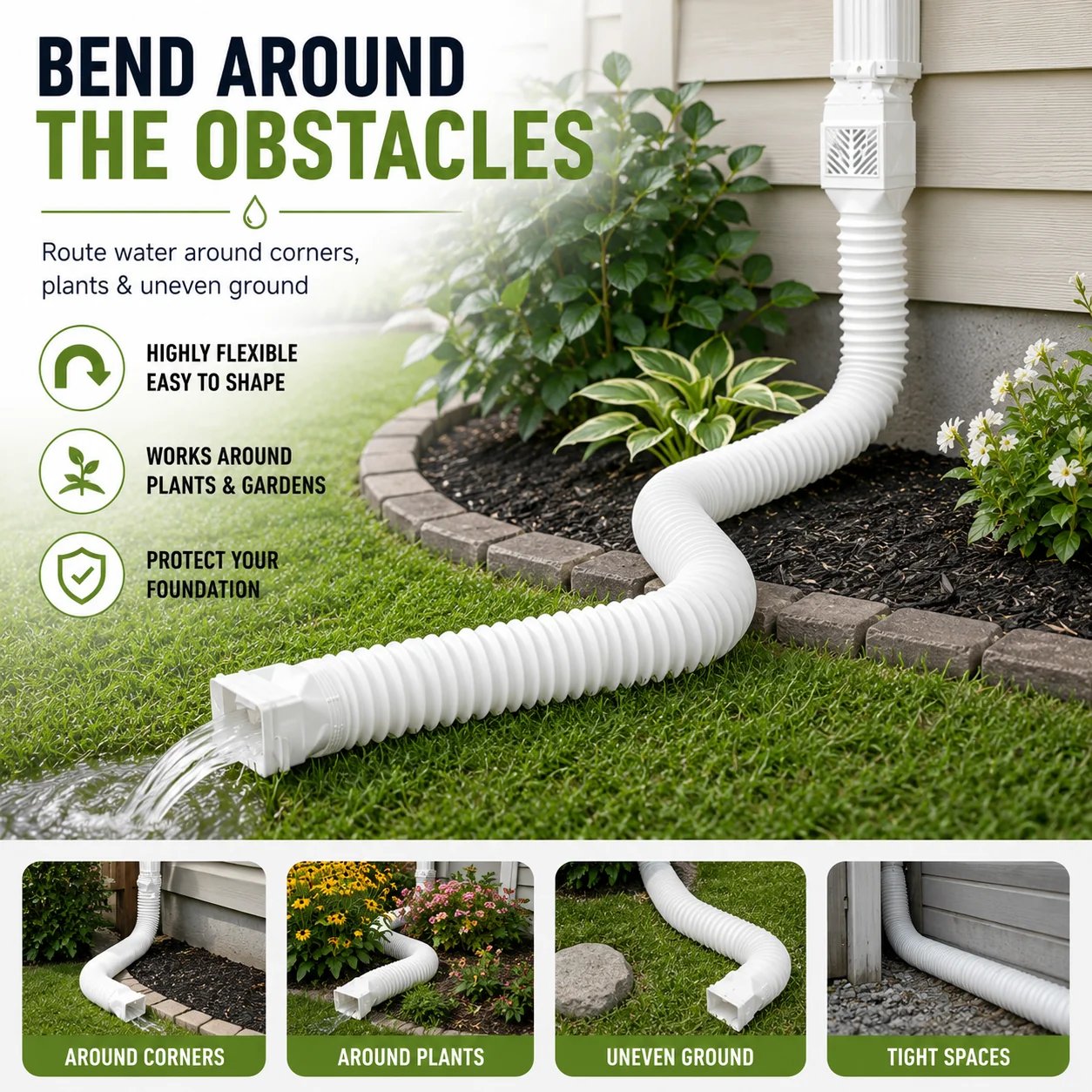 🎉🏡 Flexible Rain Gutter Downspout Extension Kit  – Adjustable 22"-63" Drain Pipe with Leaf Filter for Foundation Protection