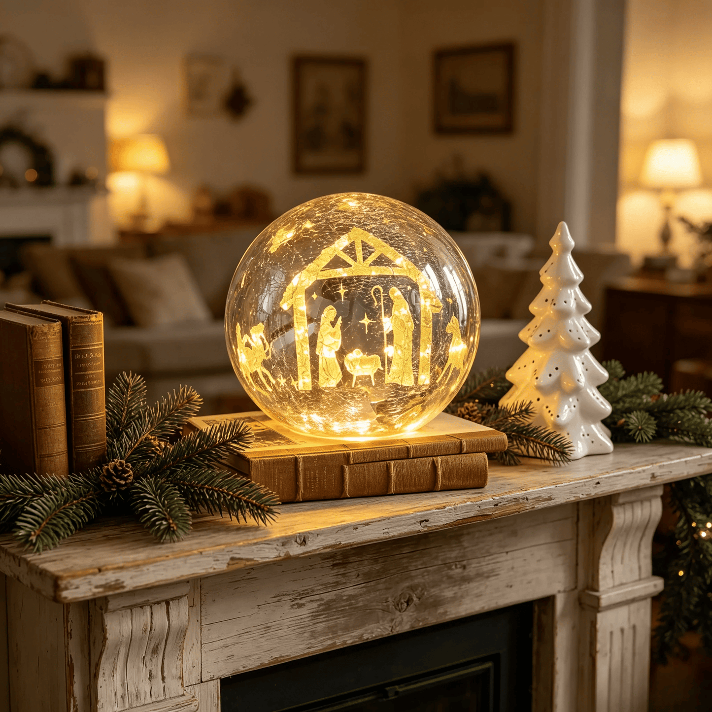 🎁🎉Only $35.99 This Week🎉✝️Light-up cracked glass ball with Jesus and reindeer design🫎