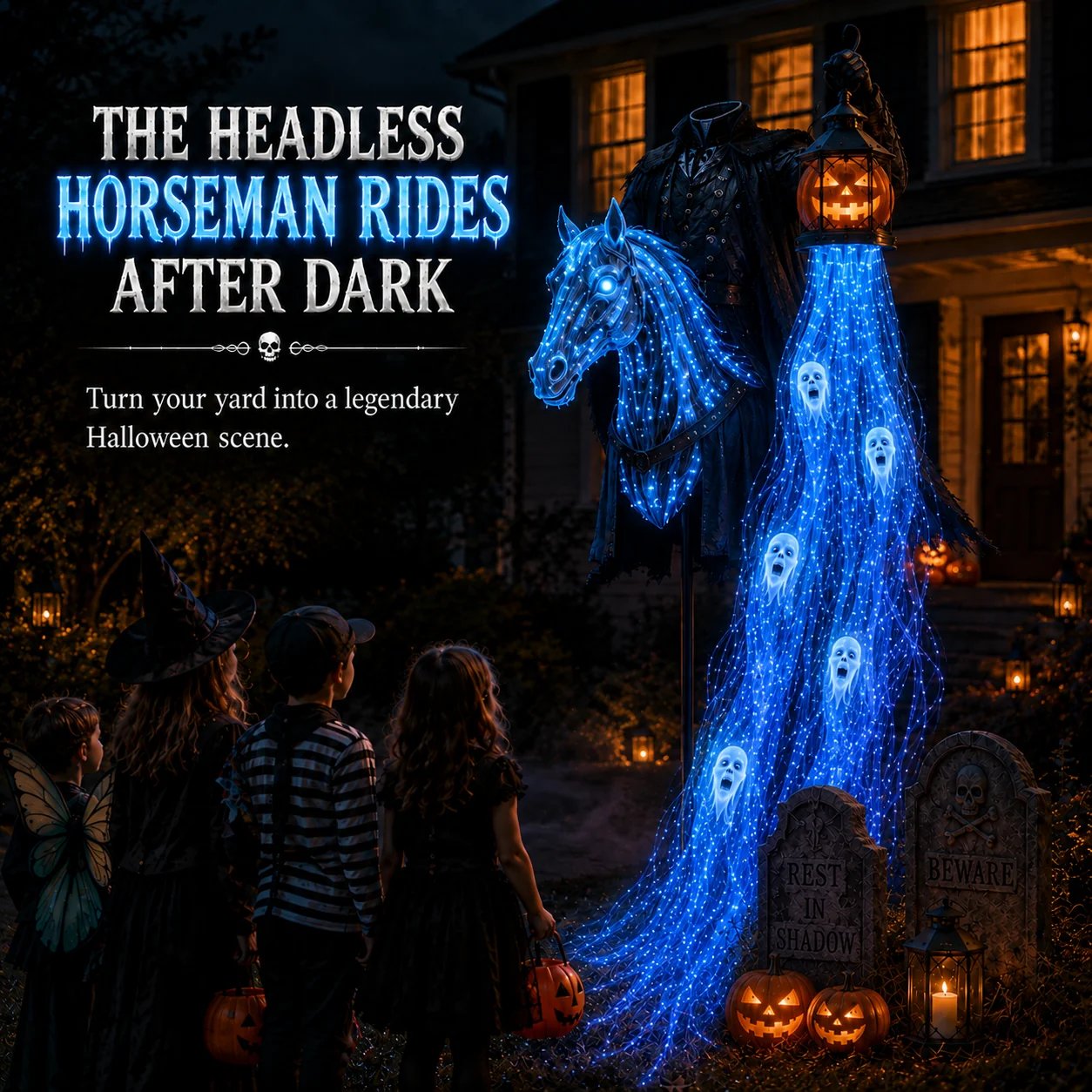 🔥 Today Only: 51% OFF 🎁Animated Halloween Headless Horseman Garden Light 💀