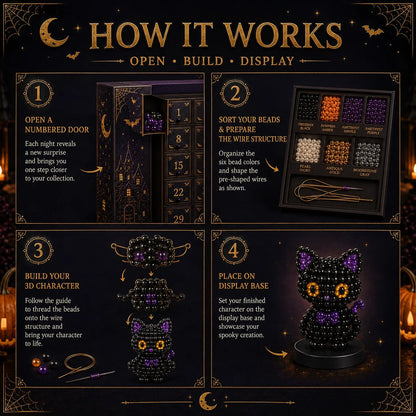 🎉🎃 Hollowmoon 31-Night Jewel-Bead Countdown Calendar| 31 Daily DIY Characters, Complete Craft Supplies & Midnight Parade Display 💎✨