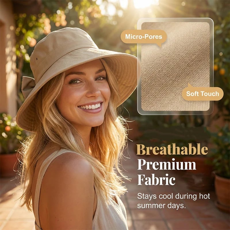 🔥Hot Sale 👒-  Women's Bowknot Wide Brim Sun Protective Hat