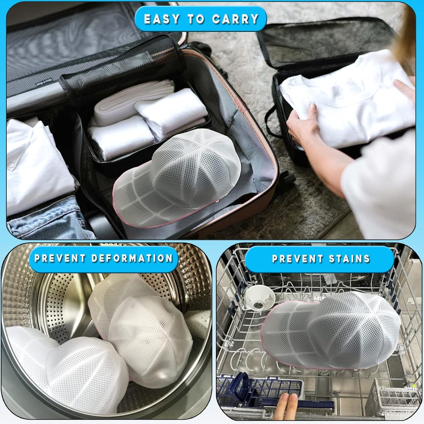 PP Hat Washer Cage with Adjustable Shaper(Free Gift-White Zipper Mesh Bag)