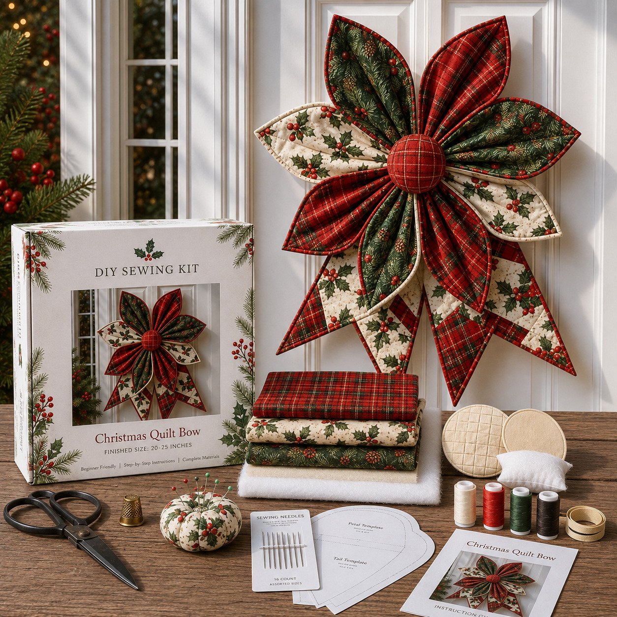 🎀 DIY Oversized Quilted Bow Sewing Kit – 23–25 in Seasonal Door Décor