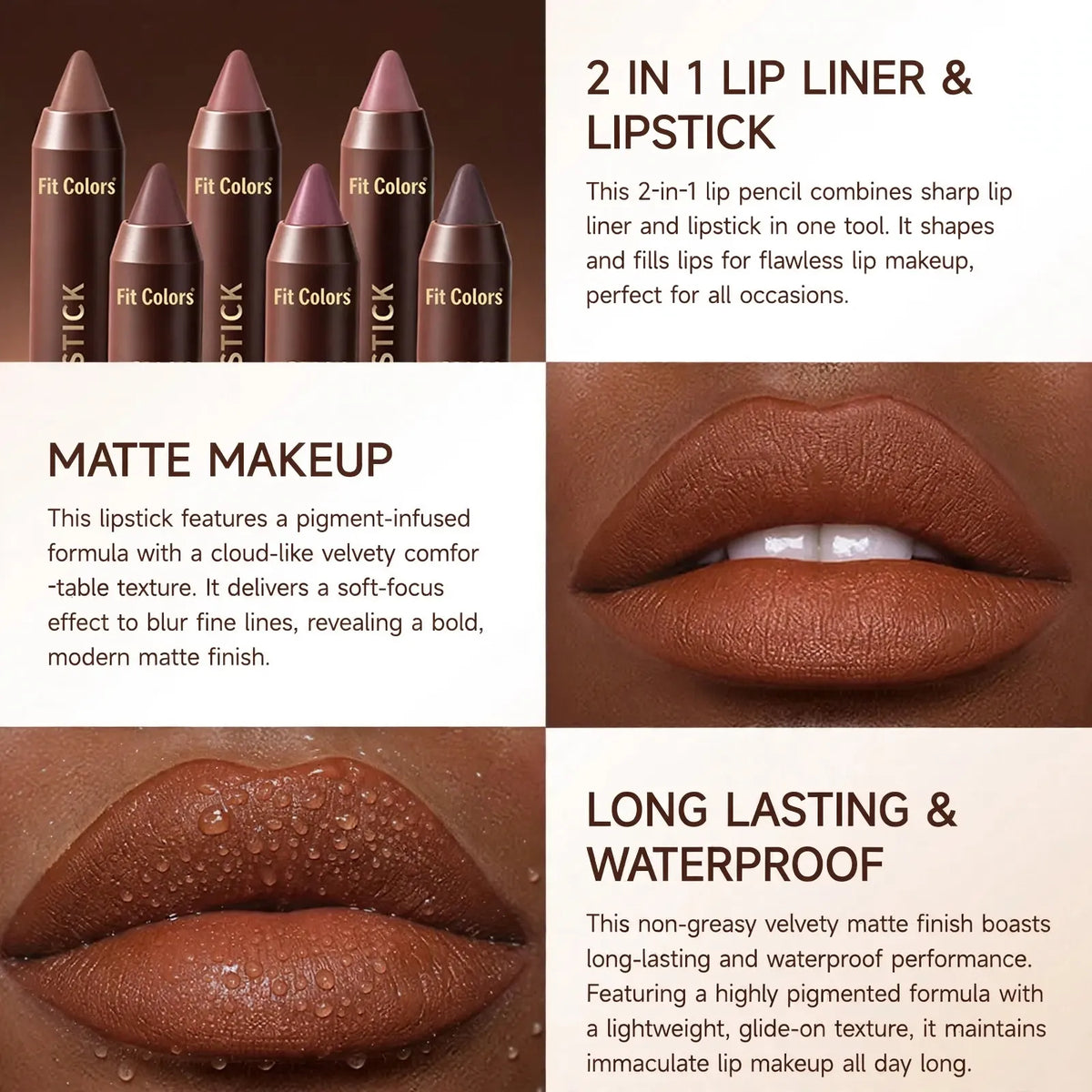 💄 6-Piece Matte Brown Lipstick Set – Long-Lasting Color 🤎