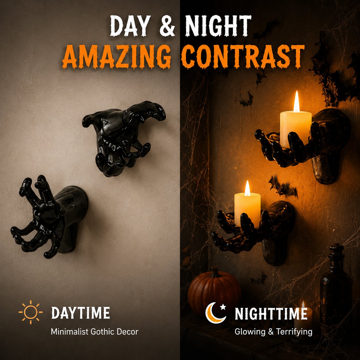 💖 Hot Sale 49%OFF👻Wall-Mounted Terrifying Severed Hand Ornament Set (3 Pcs) -🕯️Includes lit Candle