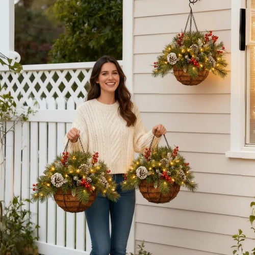 🔥😍🔥60% OFF 🎄Christmas Hot Sale🏆Pre-Lit Artificial Christmas Hanging Basket