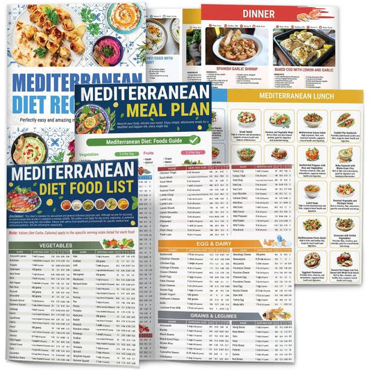 🔥Last Day 50% OFF🔥Set of 3 Mediterranean Diet Chart Food List 2026, Mediterranean Ingredient Meal Plan