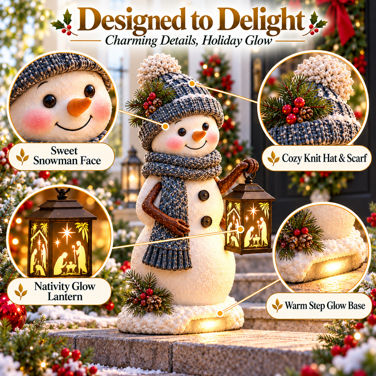 ⛄ Last Day 49% Snowman Nativity Glow™ –  Christmas Step Light with Holy Family Projection