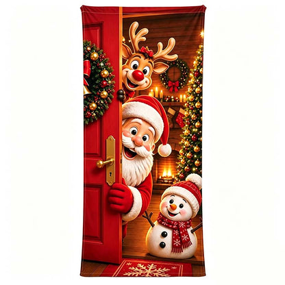 🌟Last day 50% OFF🎄Santa Christmas Door Cover with Elastic Edges | Reusable Holiday Decor🎅