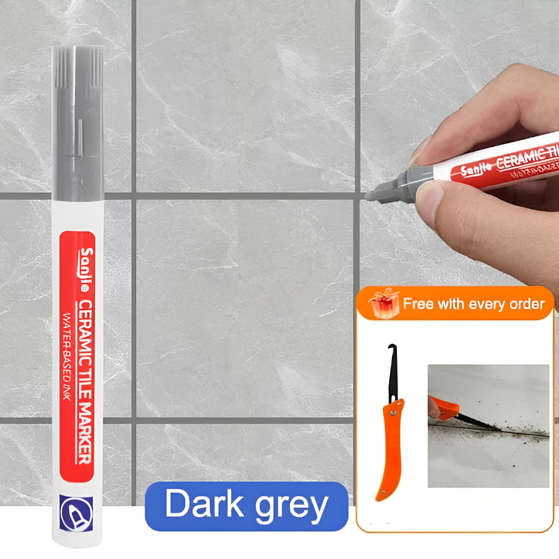 TileMarker 1+2 FREE - Anti-Mold Ceramic Tile Joint Pen Marker with Grout Hook Knife